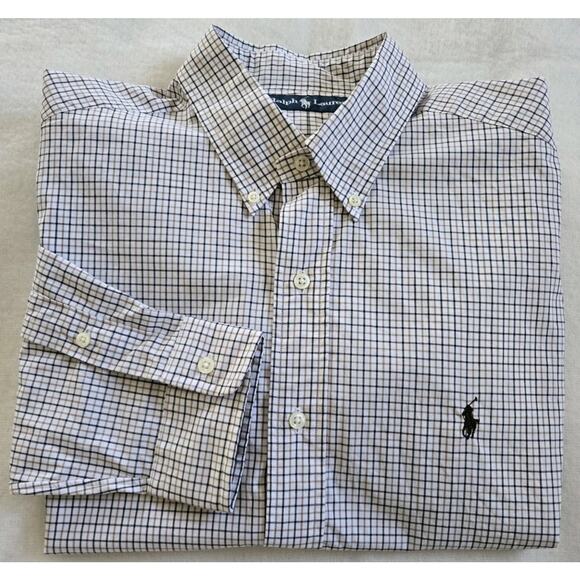 Ralph Lauren Men's Large Brown Tan Button Up Grid‎ Check Plaid Long Sleeve Shirt - Picture 1 of 9